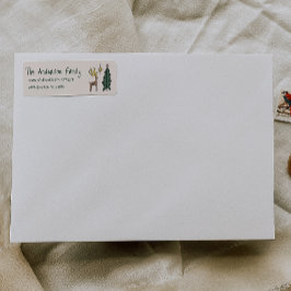 Hand Painted Cream Christmas Tree Reindeer Address Etiket