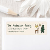 Hand Painted Cream Christmas Tree Reindeer Address Etiket (Insitu)