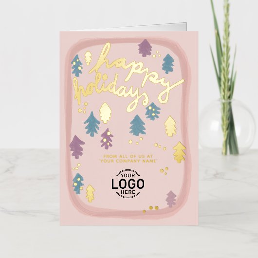 Hand Painted Cute Blush Pink Pine Trees Business Folie Feestdagenkaart (Voorkant)