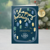 Hand Painted Cute Navy Blue Pine Trees Business Folie Feestdagenkaart