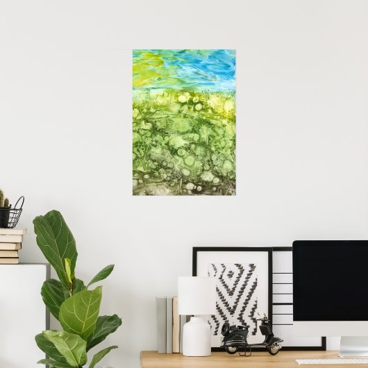 Hand Painted Dandelion Field and Blue Sky Poster (Thuiskantoor)