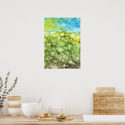 Hand Painted Dandelion Field and Blue Sky Poster (Keuken)
