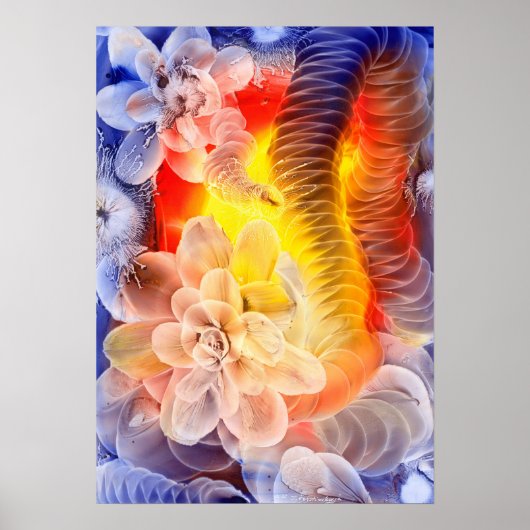 Hand Painted Fantasy Floral Art Glowing Abstract Poster (Voorkant)