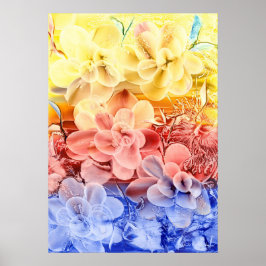 Hand Painted Fantasy Floral Art - Yellow Red Blue  Poster