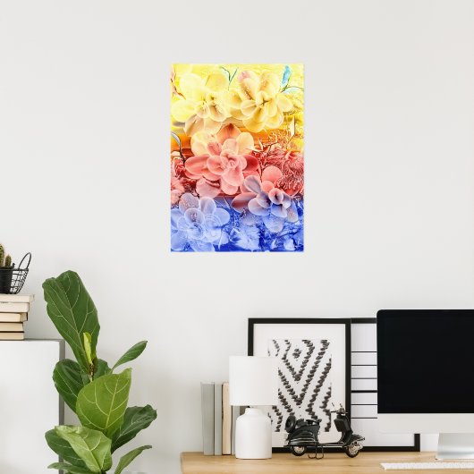 Hand Painted Fantasy Floral Art - Yellow Red Blue  Poster (Thuiskantoor)