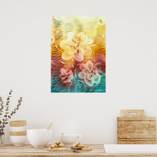 Hand Painted Floral Fantasy Art Poster (Keuken)