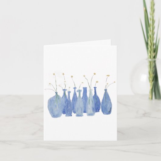 Hand Painted Flower Cobalt  Jar Bottle  Kaart (Voorkant)