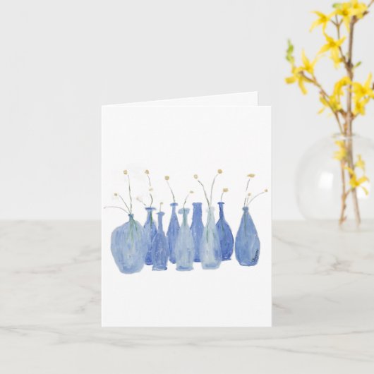 Hand Painted Flower Cobalt  Jar Bottle  Kaart (Gele Bloem)