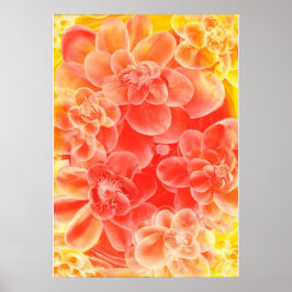 Hand Painted Gouache Flowers in Warm Sunset Colors Poster