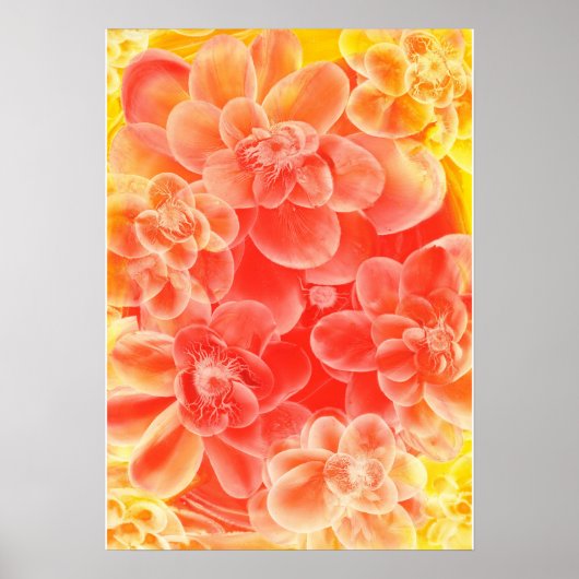 Hand Painted Gouache Flowers in Warm Sunset Colors Poster (Voorkant)