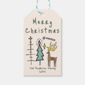 Hand Painted  Green Christmas Trees Reindeer Cadeaulabel (Voorkant)