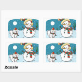 Hand Painted Holiday Snowman Rechthoekige Sticker (Vel)