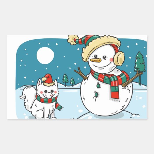 Hand Painted Holiday Snowman Rechthoekige Sticker (Voorkant)