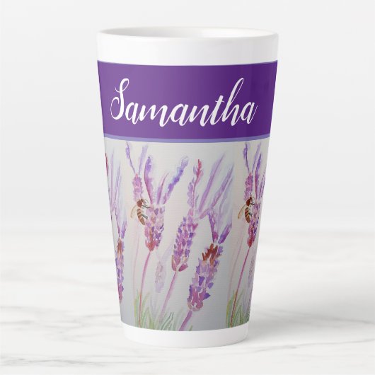 Hand Painted Lavender Flower Waterverf Birthday Latte Mok (Voorkant)