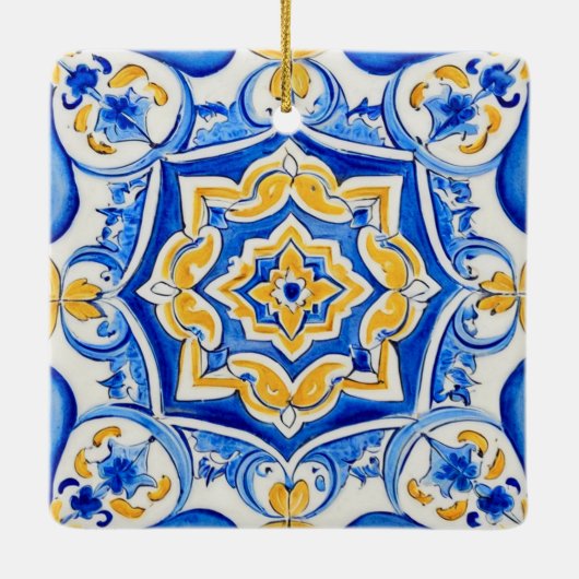Hand-Painted Majolica Pattern Keramisch Ornament (Achterkant)
