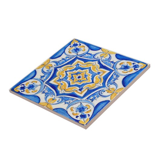 Hand-Painted Majolica Pattern Tegeltje (Zijkant)
