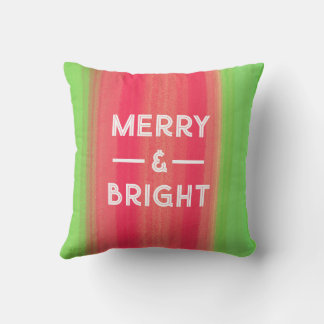 Hand Painted Merry and Bright Green and Red Kussen