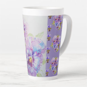 Hand Painted Paars Pansy Pansies Latte Mok