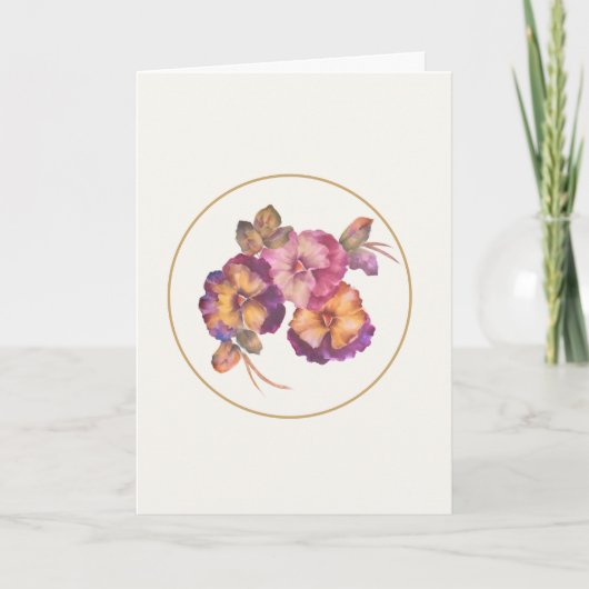 Hand-Painted Pansies — “Thinking of You” Card (Ivo Kaart (Voorkant)