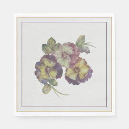 Hand-Painted Pansy Luncheon Napkins — Plum & Gold  Servet