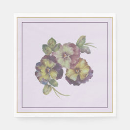 Hand-Painted Pansy Luncheon Napkins — Plum & Gold  Servet
