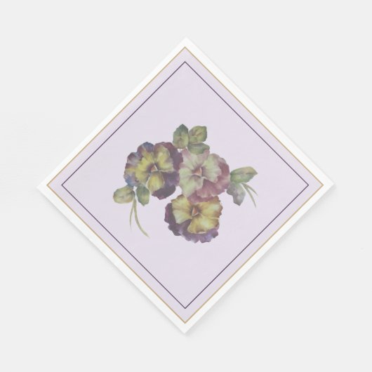Hand-Painted Pansy Luncheon Napkins — Plum & Gold  Servet (Hoek)