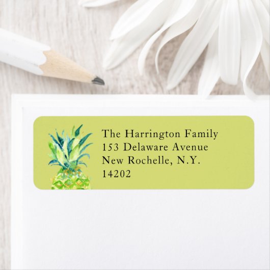 Hand-Painted Pineapple Chartreuse Return Address  Etiket (Insitu)