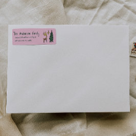 Hand Painted Pink Christmas Tree Reindeer Address Etiket