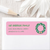 Hand Painted Pink Green Christmas Wreath Address Etiket (Insitu)