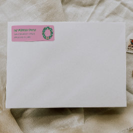 Hand Painted Pink Green Christmas Wreath Address Etiket