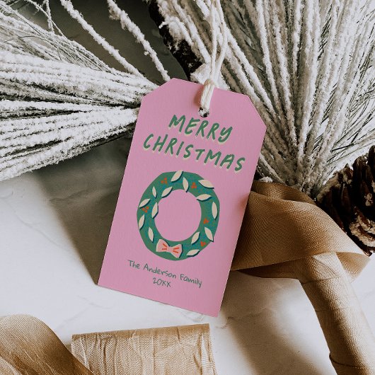 Hand Painted Pink Green Christmas Wreath Bold Cadeaulabel