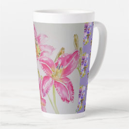 Hand Painted Pink Lily Lillies floral Latte Mok