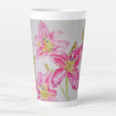 Hand Painted Pink Lily Lillies floral Latte Mok (Voorkant)