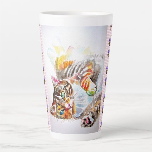 Hand Painted Pink Shabby Tabby Cat Cats Latte Mug Latte Mok (Voorkant)