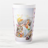 Hand Painted Pink Shabby Tabby Cat Cats Latte Mug Mok (Voorkant)