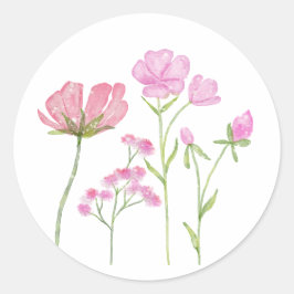 Hand-Painted Pink Wildflowers Illustration Ronde Sticker