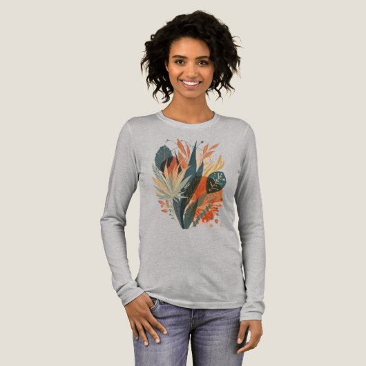 Hand-Painted Plant Tee – Geometric Retro Style Tri-Blend Shirt (Voorkant)
