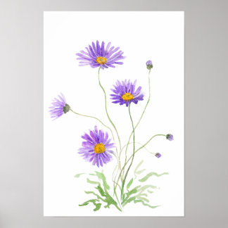 hand painted purple daisy watercolour poster