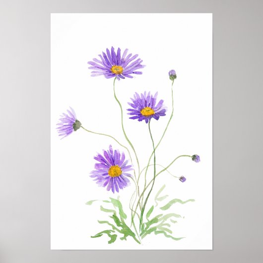 hand painted purple daisy watercolour poster (Voorkant)