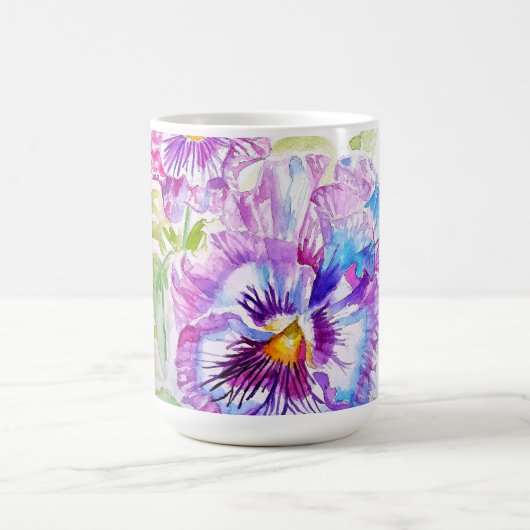 Hand Painted Purple Pansy Pansies floral Latte Mug Koffiemok (Center)