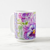 Hand Painted Purple Pansy Pansies floral Latte Mug Koffiemok (Voorkant links)