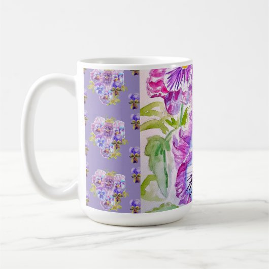 Hand Painted Purple Pansy Pansies floral Latte Mug Koffiemok (Links)