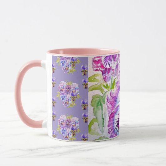 Hand Painted Purple Pansy Pansies floral Latte Mug Mok (Links)