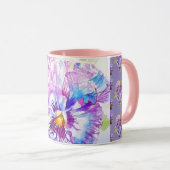 Hand Painted Purple Pansy Pansies floral Latte Mug Mok (Voorkant rechts)