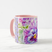 Hand Painted Purple Pansy Pansies floral Latte Mug Mok (Voorkant links)