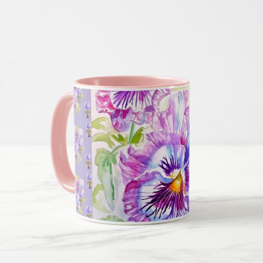 Hand Painted Purple Pansy Pansies floral Latte Mug Mok (Voorkant links)