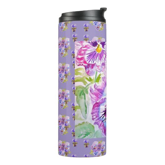 Hand Painted Purple Pansy Pansies floral Thermosbeker (Gedraaid links)