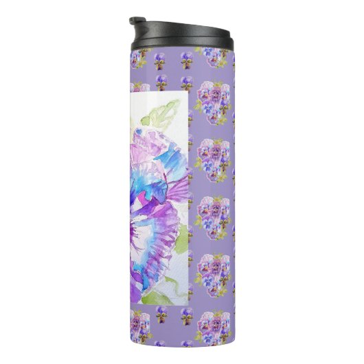 Hand Painted Purple Pansy Pansies floral Thermosbeker (Geroteerd rechts)