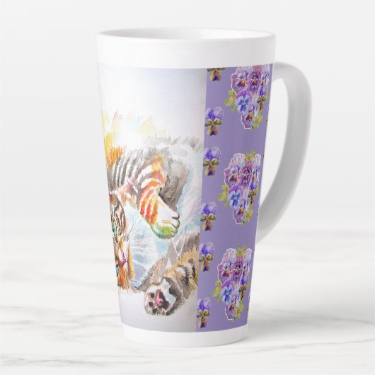 Hand Painted Purple Tabby Cat Cats Latte Mug Latte Mok (Rechterhoek)