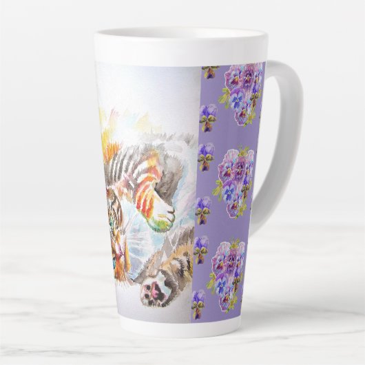 Hand Painted Purple Tabby Cat Cats Latte Mug Mok (Rechterhoek)